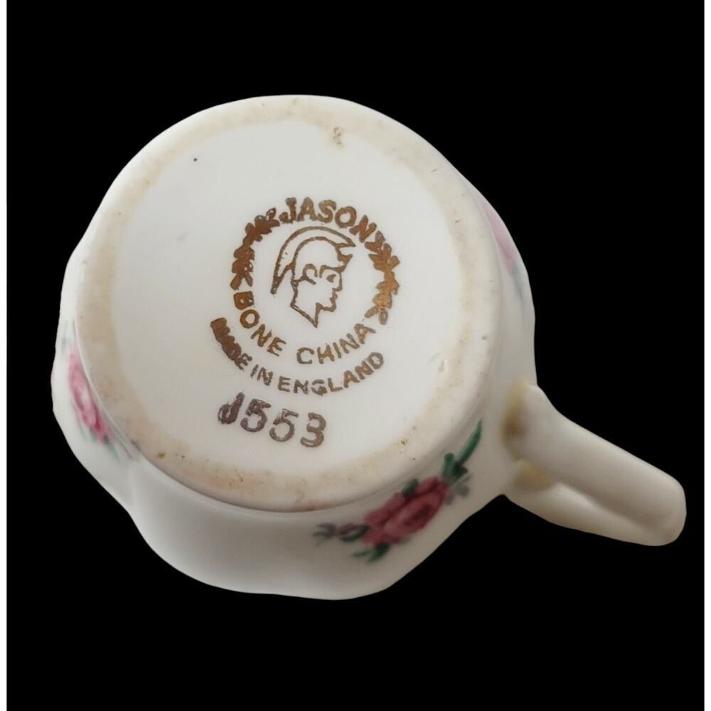 Vintage Jason Creamer and Open Sugar Bowl Pink Bud Roses Gold Trim England - Picture 7 of 8